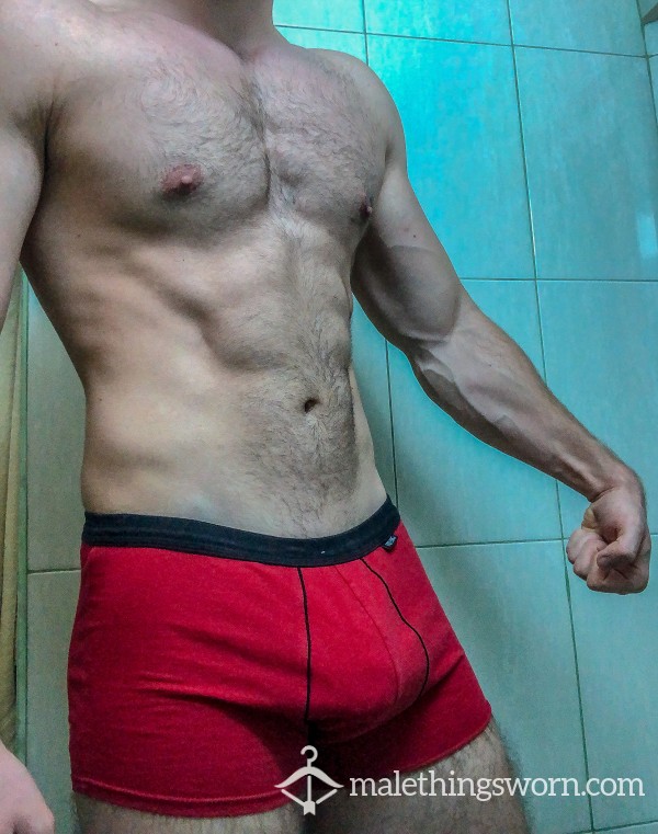 Used Red Boxers Used During Long Cardio Sessions