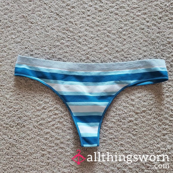 Used Striped Blue Thong