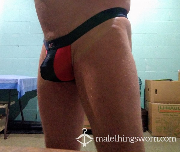 Used/ Worn Red & Blk. Thong