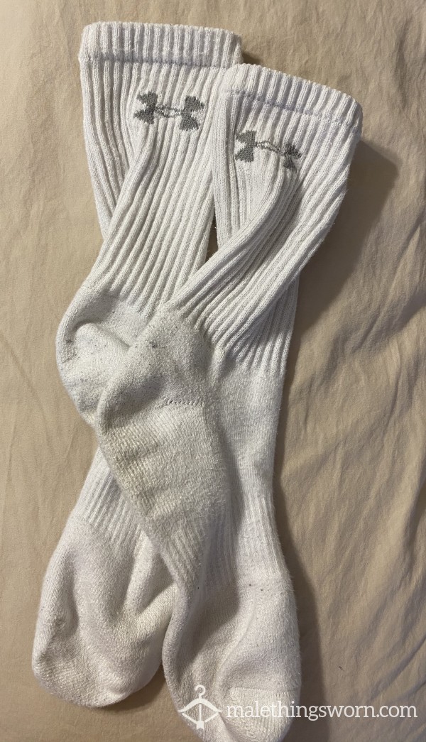 Used Worn Under Armour Long White Crew Cocks