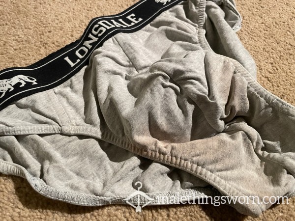 Very Well Used And Stained Grey Lonsdale Briefs