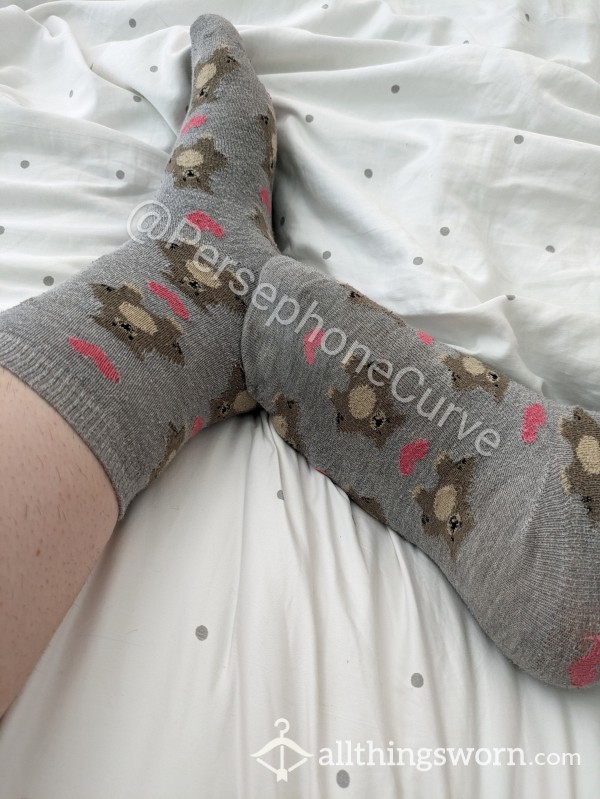 Very Well Worn Socks Grey With Teddies & Hearts
