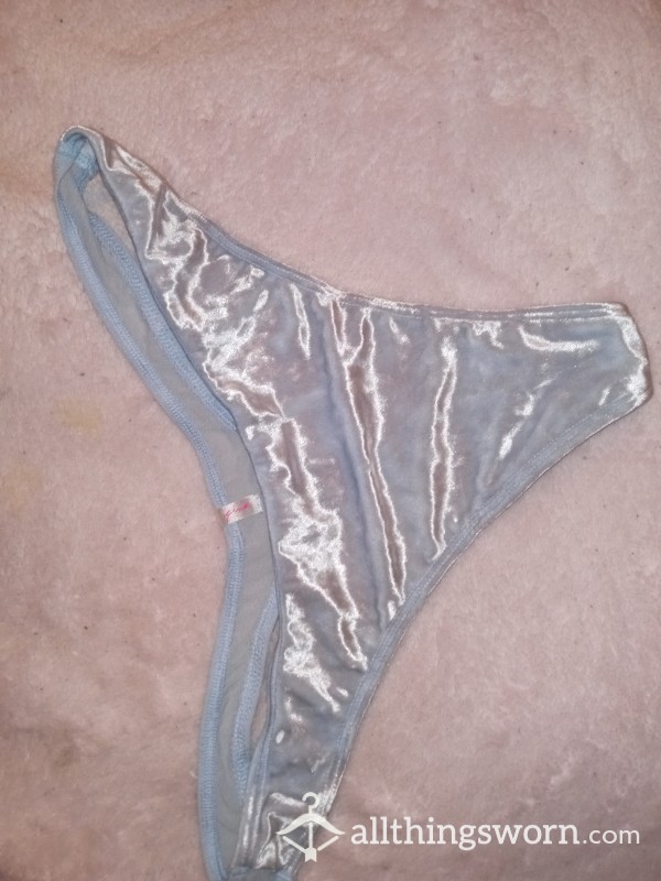 (I Can't Respond To Messages Until I Renew My Subscription 😔 Will Do It ASAP) Victoria Secret Light Blue Velvet Thong Size Large