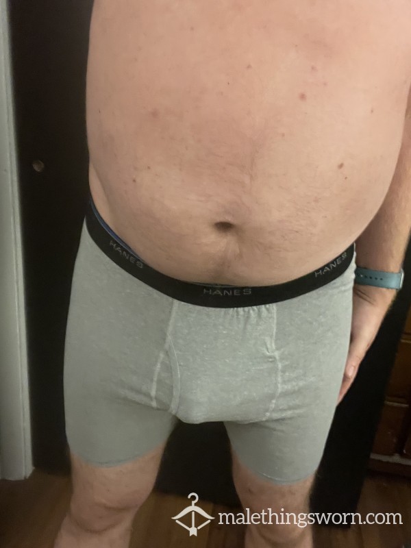Well Worn Used Grey Hanes Boxer Briefs
