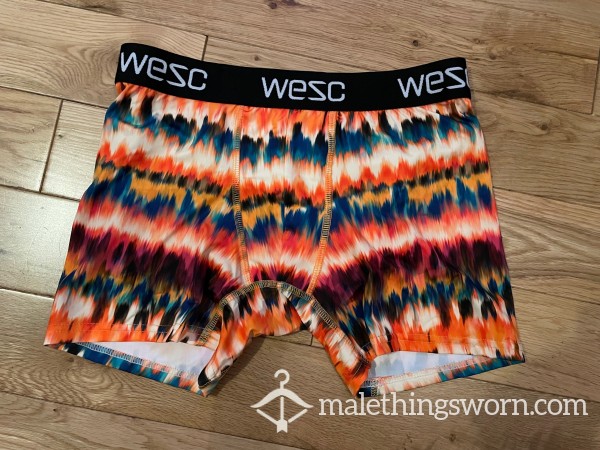 WESC Skater Silky Polyester Microfibre Orange Tie-dye Funky Boxer Shorts (S)