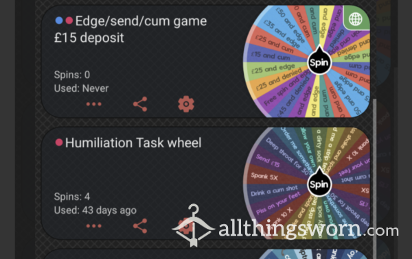 Wheel Spins!! Content, Items,tasks