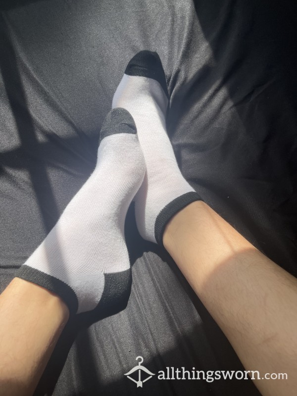 White Ankle Socks With Black Accents
