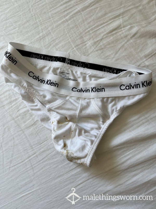 White Calvin Briefs, Stained