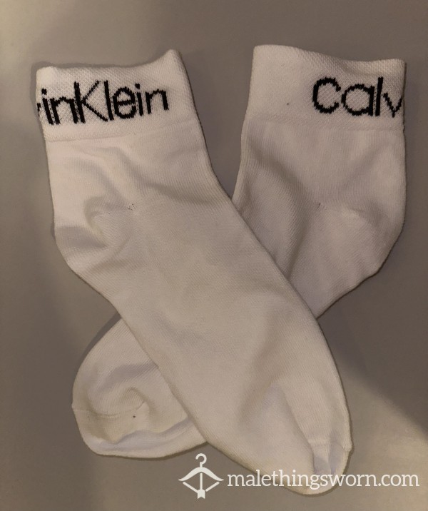 White Calvin Klein Ankle Socks (5 DAYS WORN + CUM)