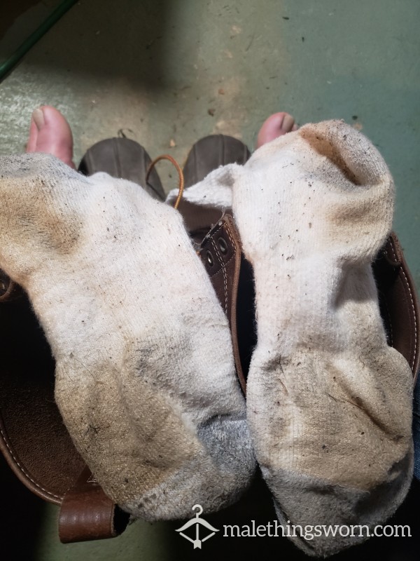 White Champion Worn Dirty Sweaty Work Socks