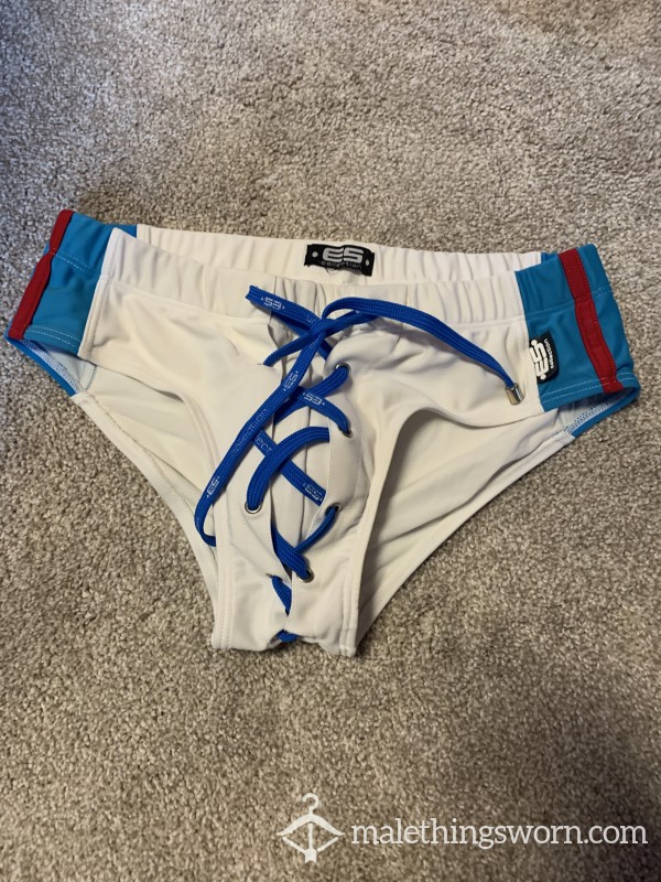 White Laced Speedo With Built In Cup Size Small