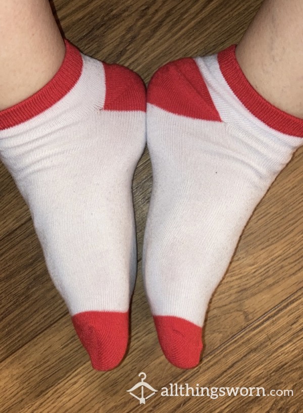 White & Red Ankle Socks