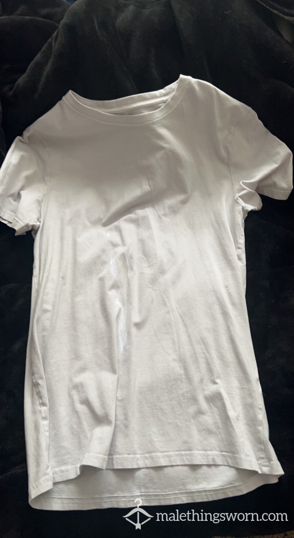 White T-shirt, Worn To The Gym And Sweated In Hard.