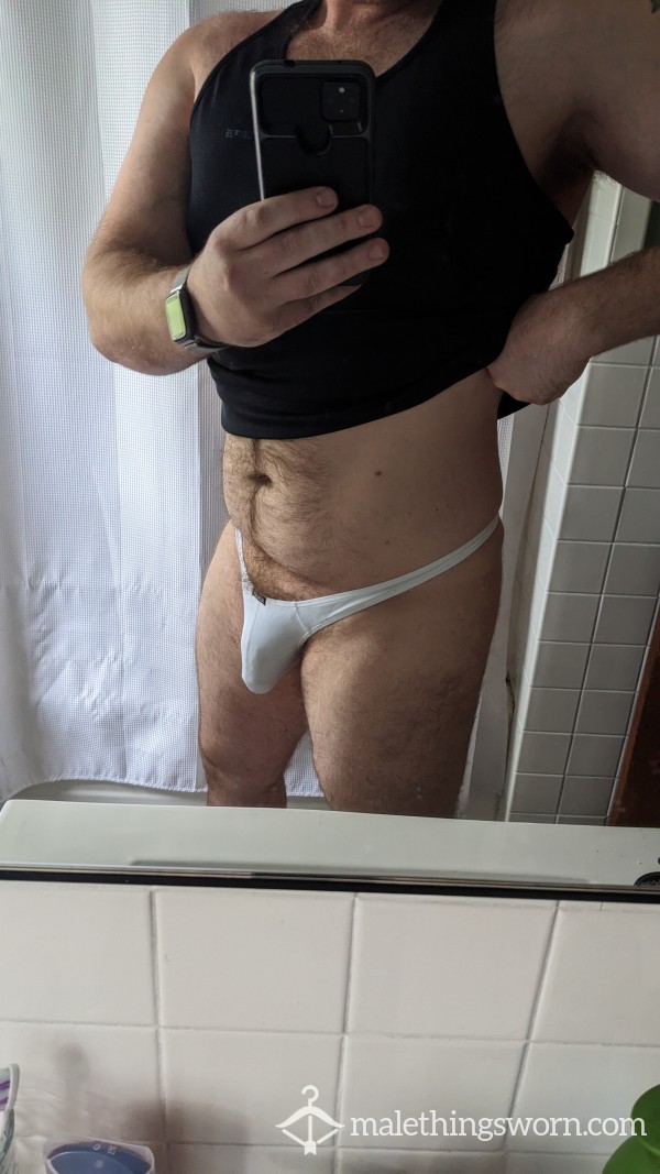 White Thong XXL Worked Out In! Comes With 2 Free Workouts Outs! (Last White One)