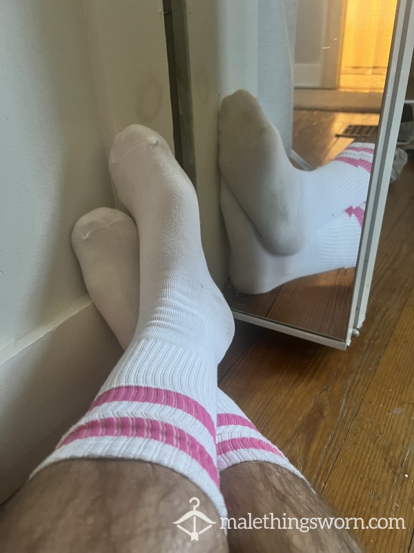 White Tube Socks With Pink