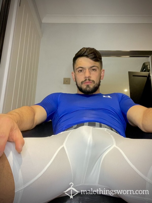 White Under Armour Compression Shorts + Blue Tee
