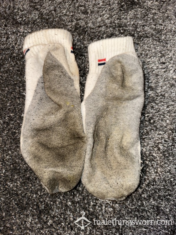 White/Grey Trainer Socks, Well Worn