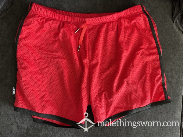 Woof Clothing Co. Red Gym Shorts With Black Trim And Zipper Pockets, Size L (36-40)