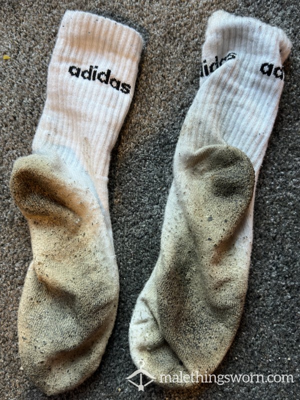 Worn Adidas White Socks, Full Length