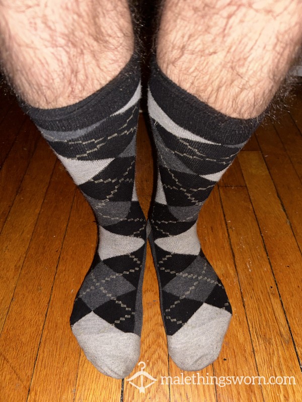 Worn Black Argyle Socks