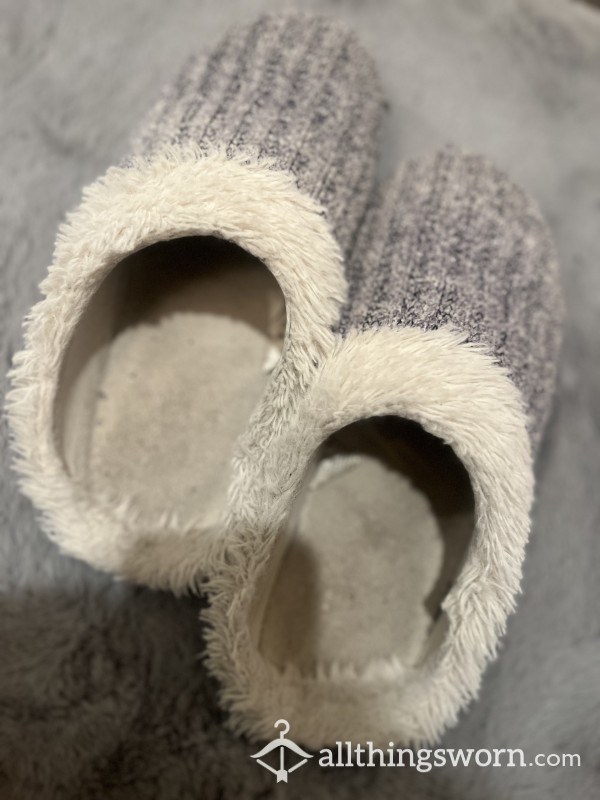 Worn Down Grey House Slippers