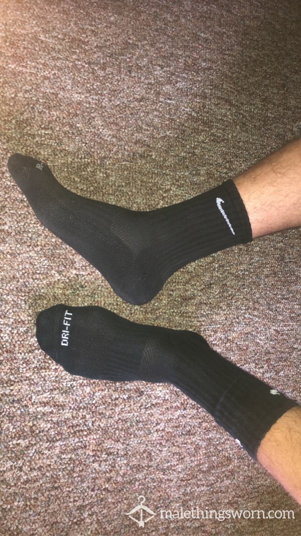 Worn Long Black Nike Socks Size 13