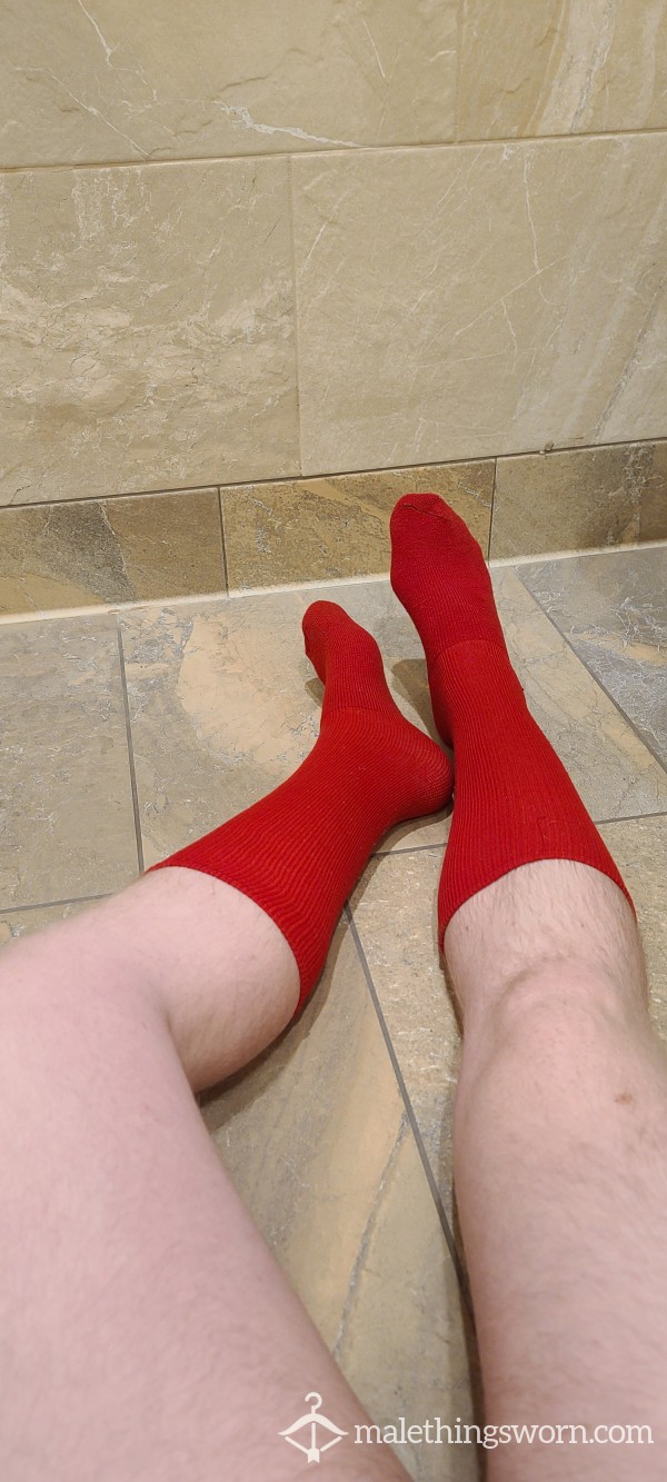 Worn-out Long Red Socks