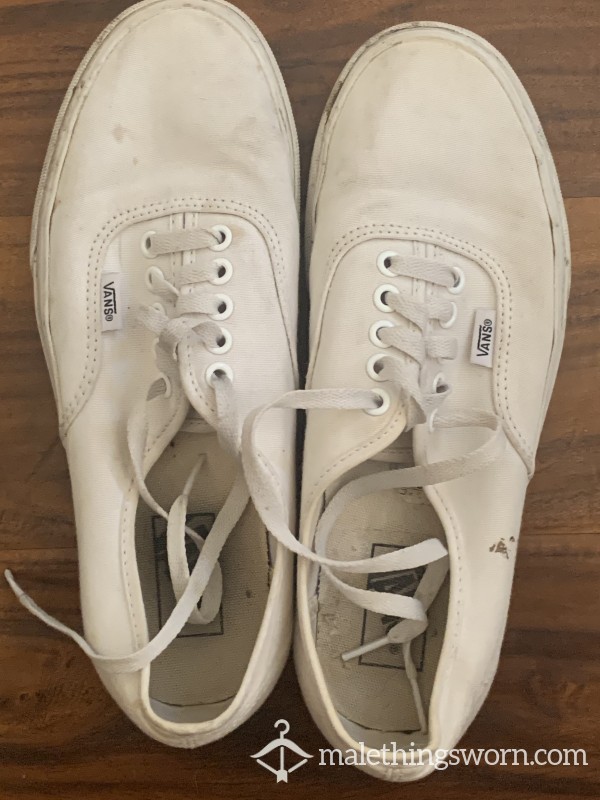 Worn Vans White Sneakers Size 8 U.S photo