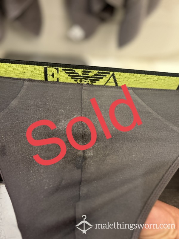 XL Armani Briefs Grey And Neon WORN With Markings, Stains, Stink, Cheese