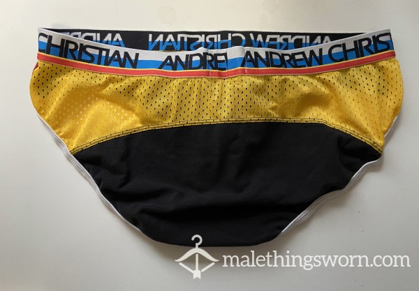 Black And Yellow Andrew Christian Briefs Size XL (35-38 In / 89-96 Cm)