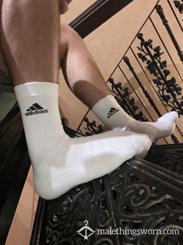 XL White Adidas Crew Socks photo
