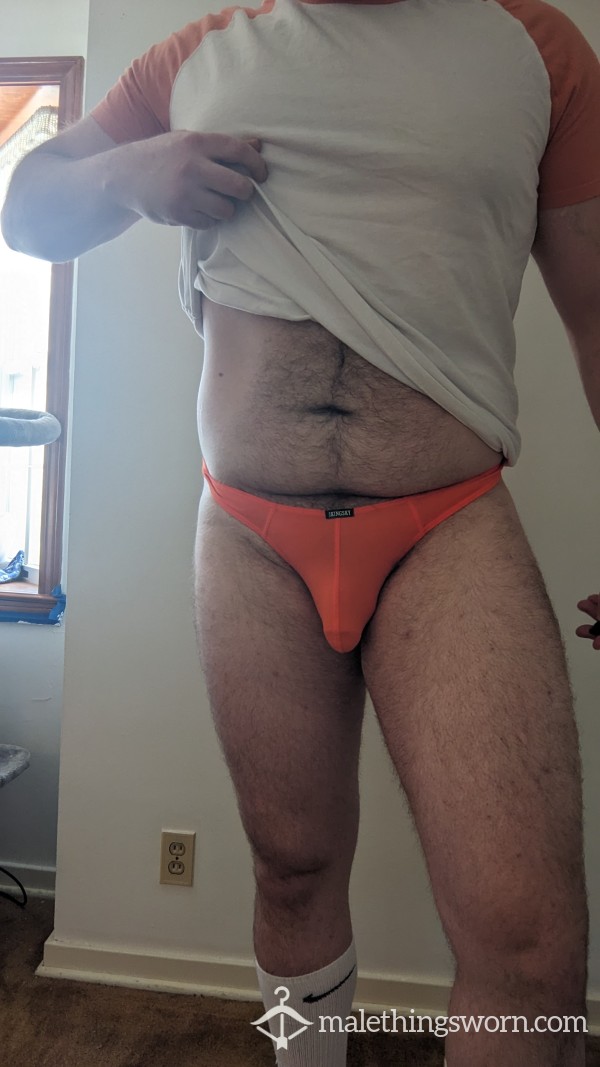 XXL Worn Orange Thong! Comes With 2 Free Workouts To Ensure That Manly Smell 😈