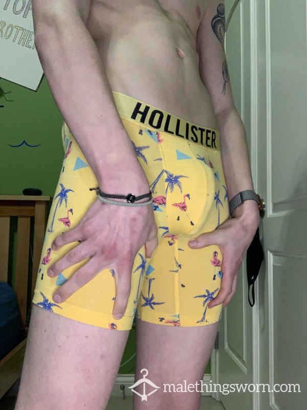 Yellow Hollister Boxer Briefs With Flamingos And Palm Trees