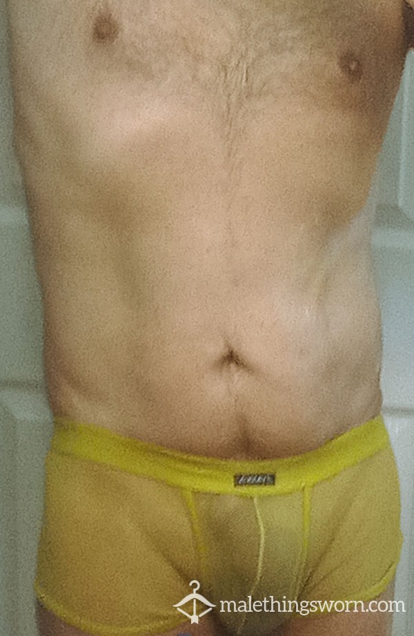 Yellow See Through Boxers With Rubber Cock Ring Used